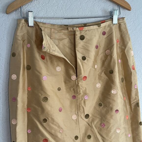Spenser Jeremy 100% Silk Embroidered Polka Dot Skirt Tan Twee Preppy Office - Picture 5 of 6